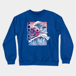 Vaporwave Surfing Axolotl Japanese Anime Style Great Wave Crewneck Sweatshirt